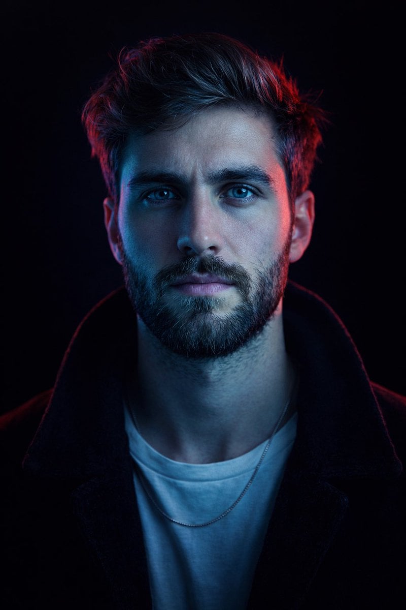 image type studio portrait framing tight head-and-shoulders close-up…