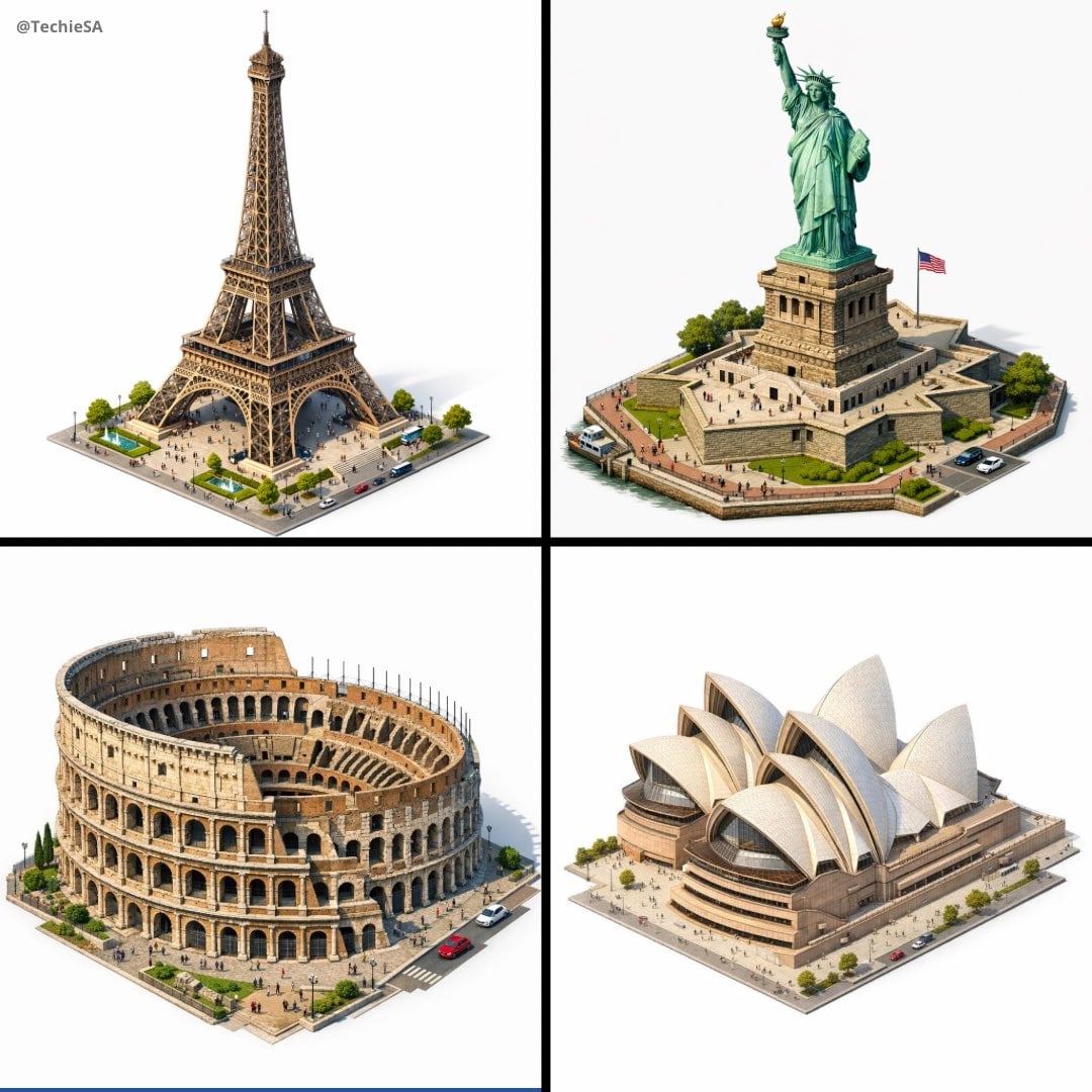 Create a highly detailed isometric 3D rendering of [LANDMARK] in arch…