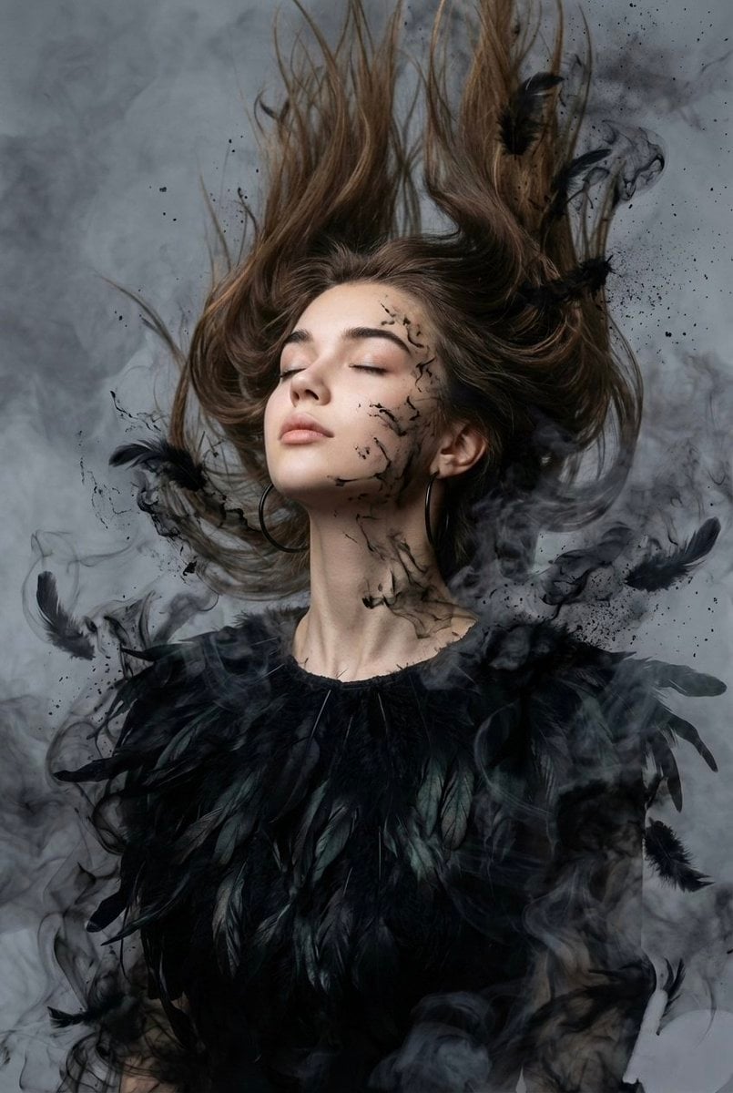 image style surreal dark cinematic ethereal person woman with feature…