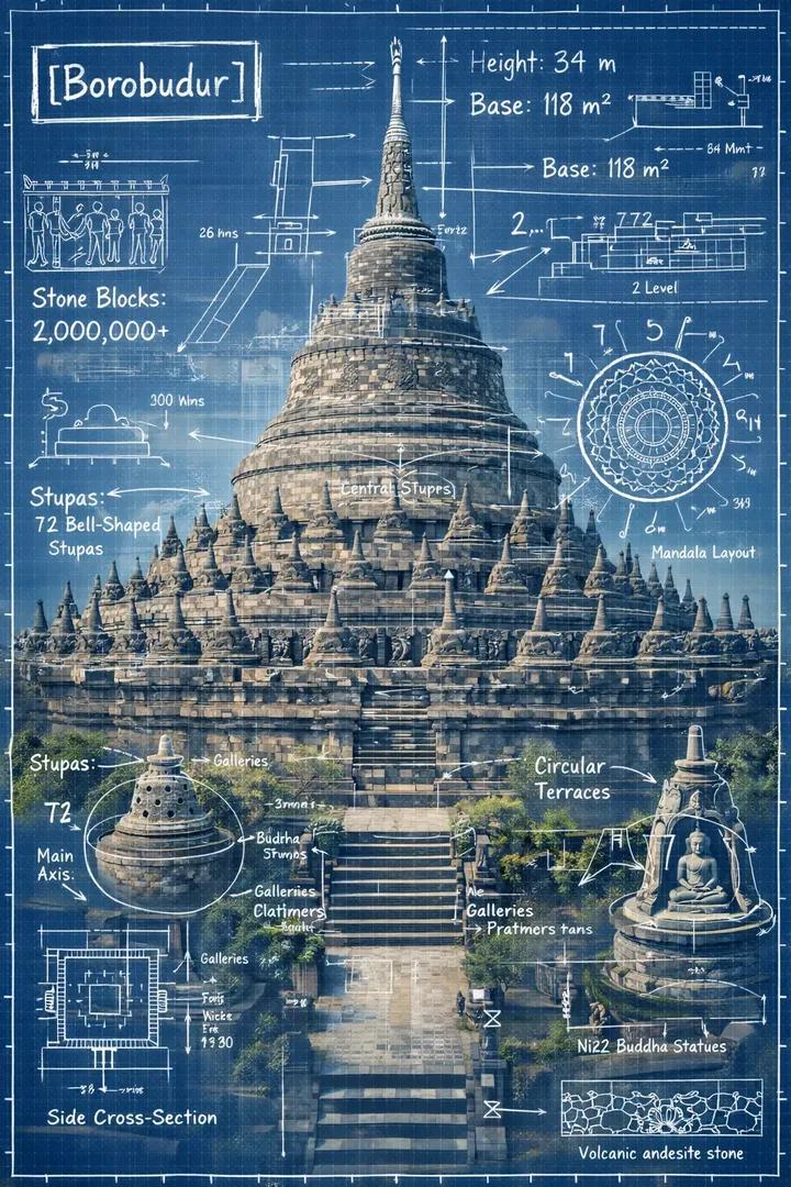 Create an infographic image of [LANDMARK], combining a real photograp…