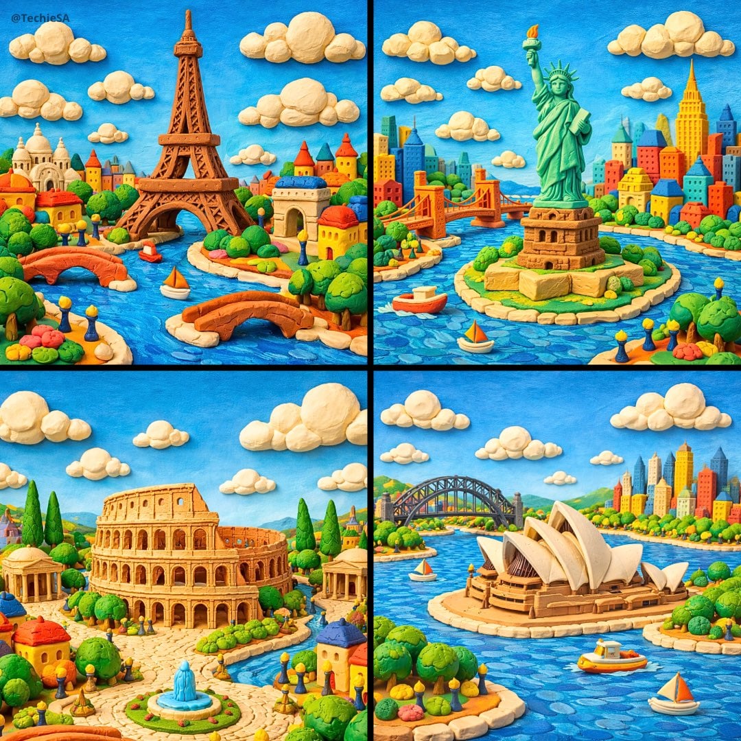 Generate a whimsical miniature world featuring [LANDMARK NAME] crafte…