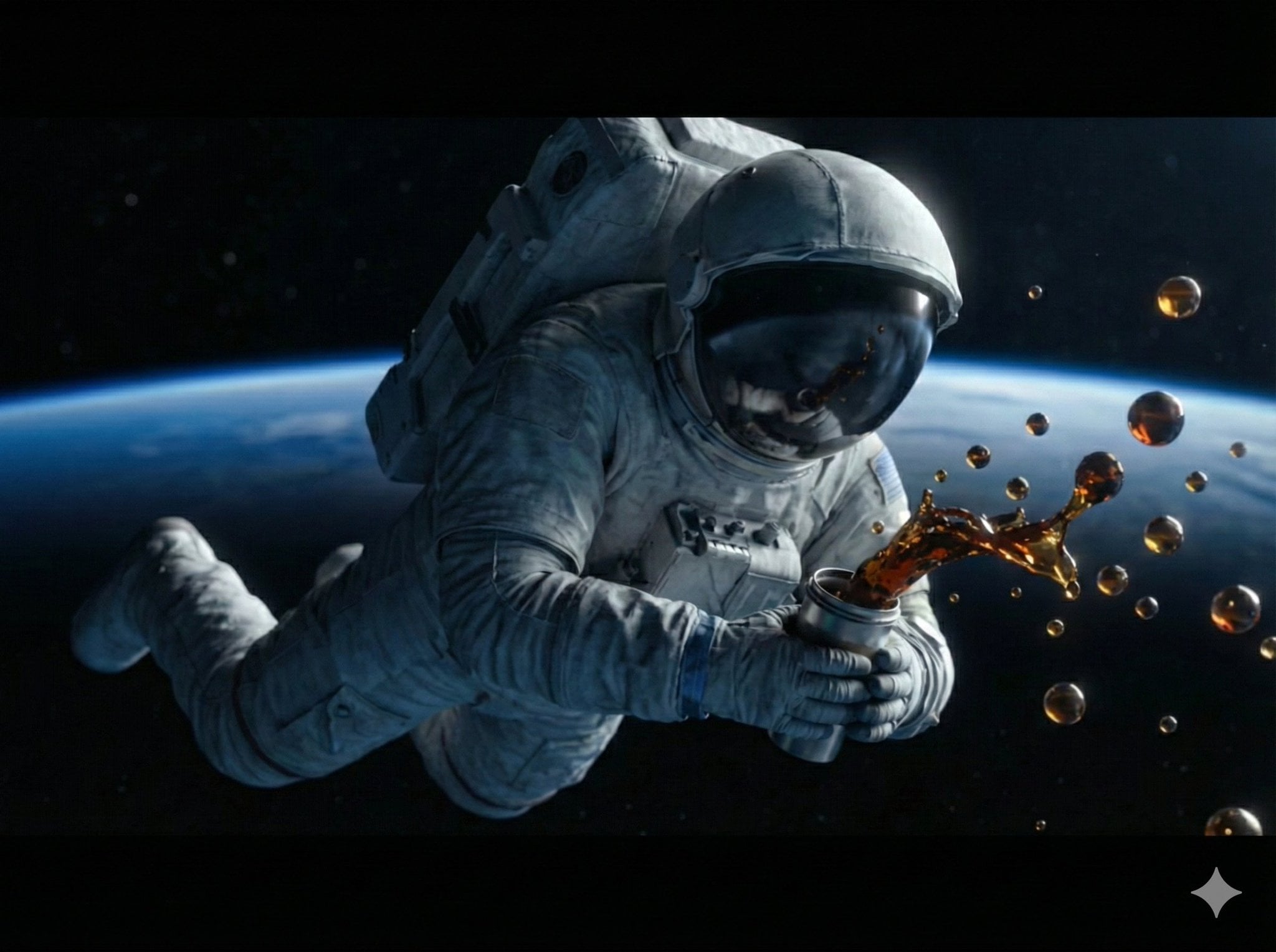A high-detail, cinematic shot of an astronaut floating in outer space…