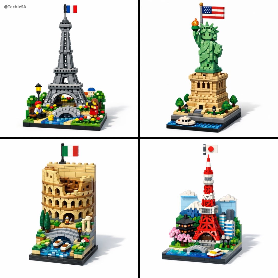 A vertical LEGO diorama showing [LANDMARK], [COUNTRY]). The scene is…