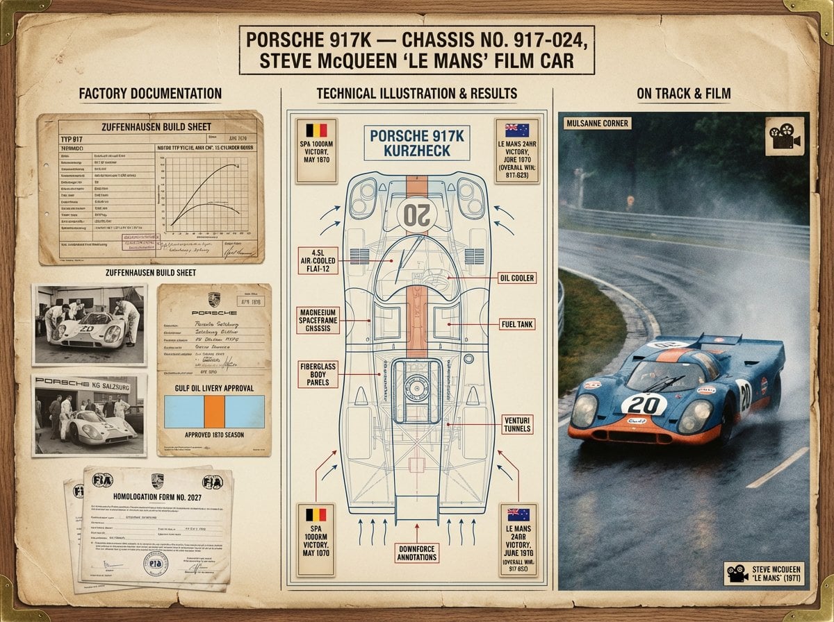 A marque historian's documentation board for [VEHICLE] — [MODEL / VAR…