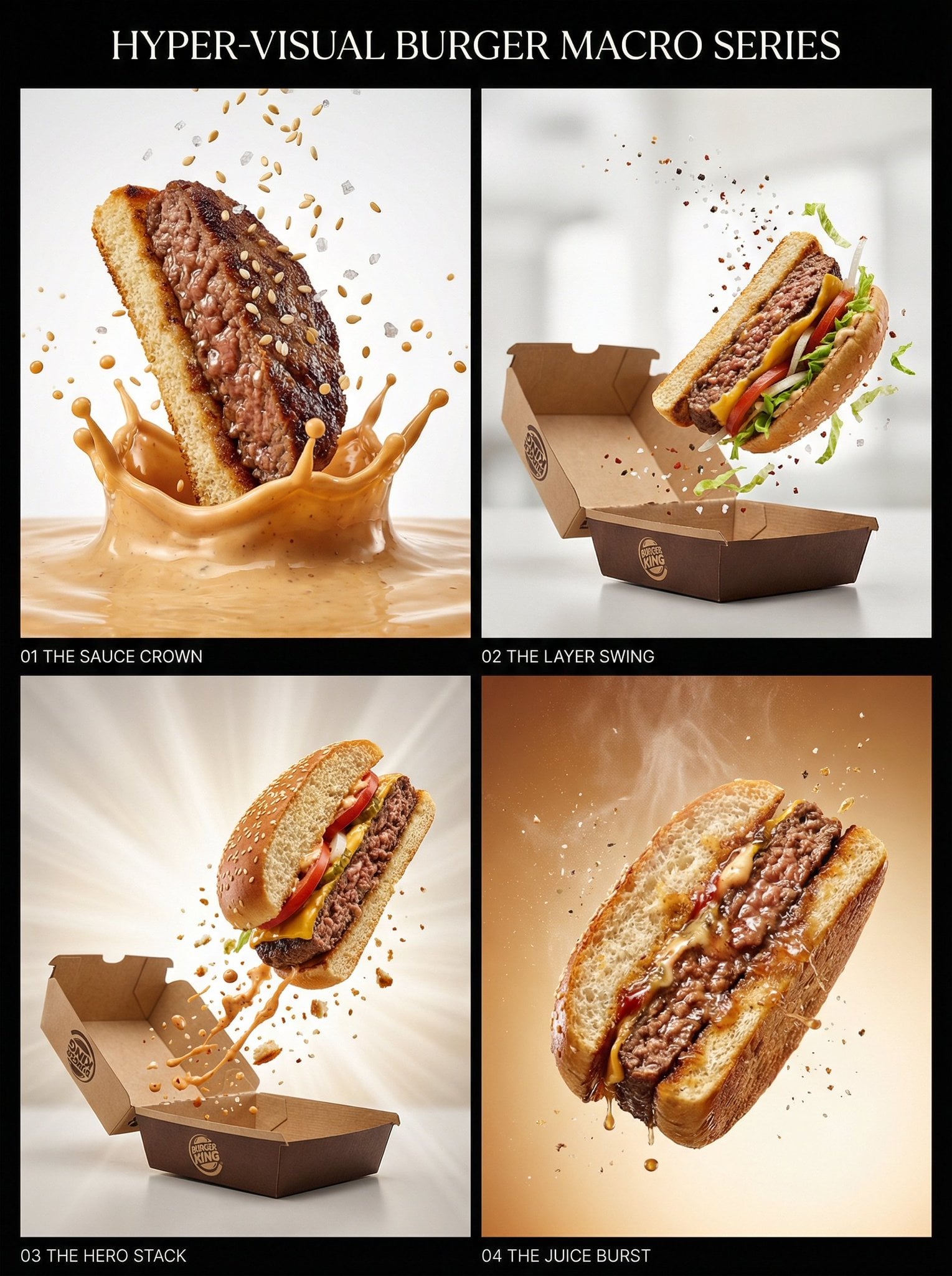 project title Hyper-Visual Burger Macro Series version 2.0 Structured High Speed target aesthetic High-end Co…
