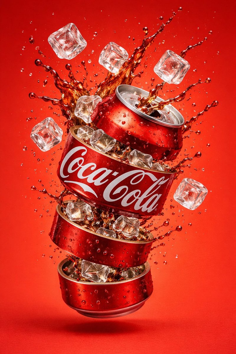 8K hyper-realistic commercial product photography carbonated beverage can position center frame floating mid-…