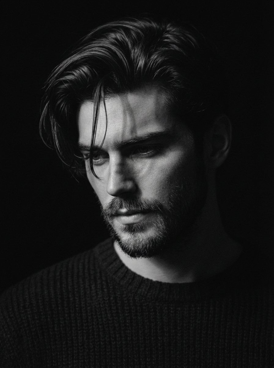 Close-up black and white portrait of a man use image face reference w…