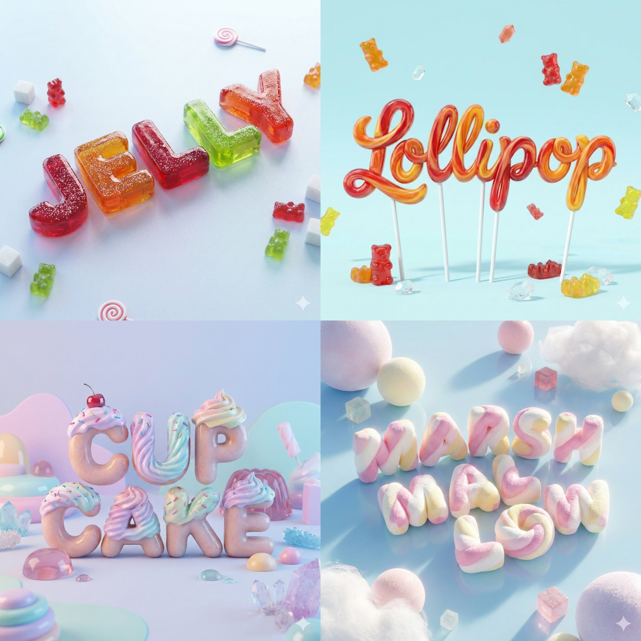 A smooth, ultra-realistic 3D render of the word [YOUR WORD] shaped li…