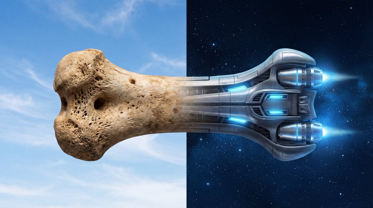 A photorealistic image, split down the middle. On the left side, a sm…