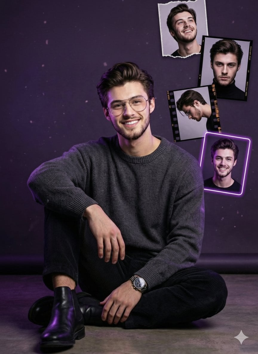 Objective Create a stylish cinematic birthday-themed studio portrait…