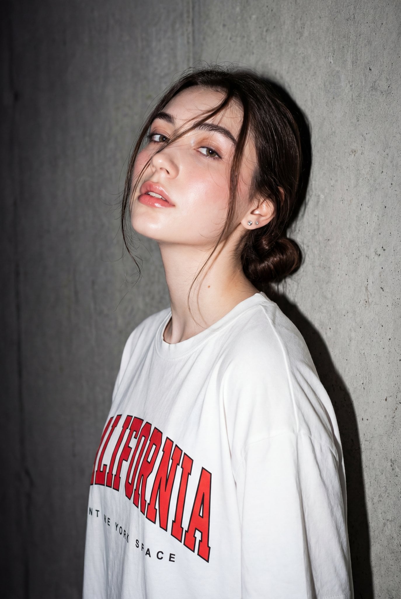 A high-resolution, close-up editorial-style portrait of a young woman…