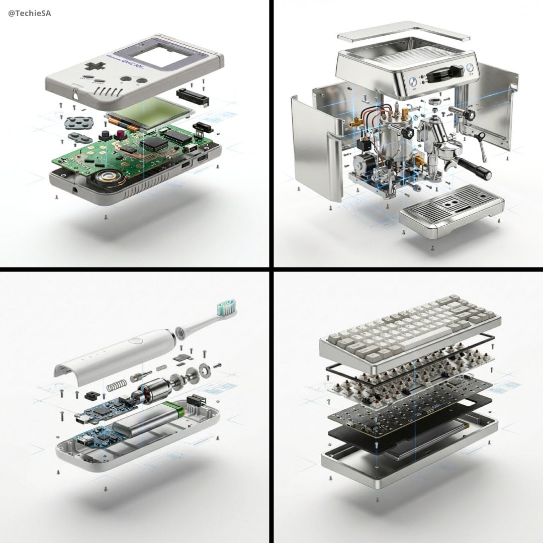 PRODUCT high-end product advertising white seamless exploded view wit…