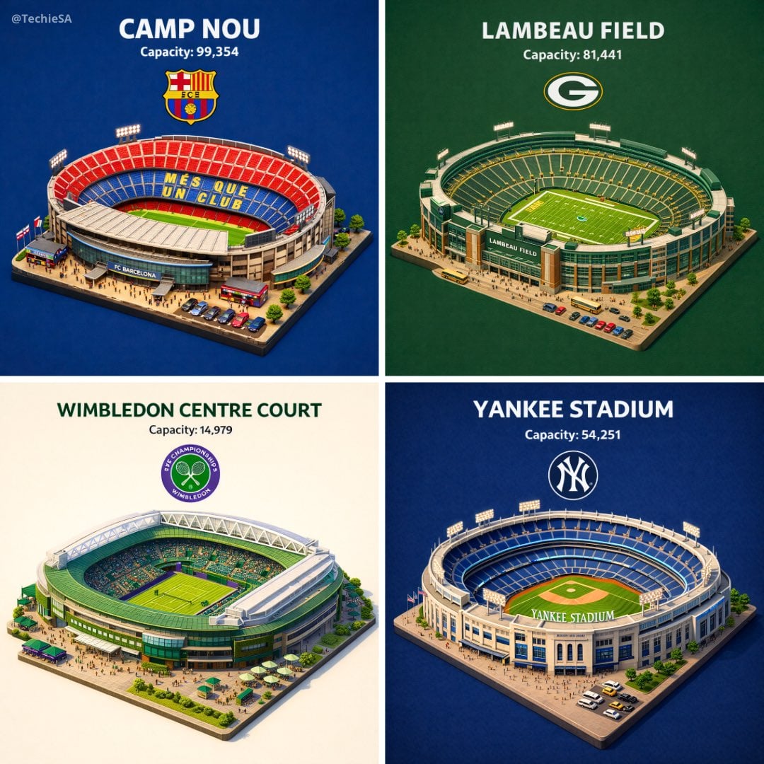 Present a clear, 45° top-down isometric miniature 3D cartoon scene of [STADIUM], with soft refined textures,…