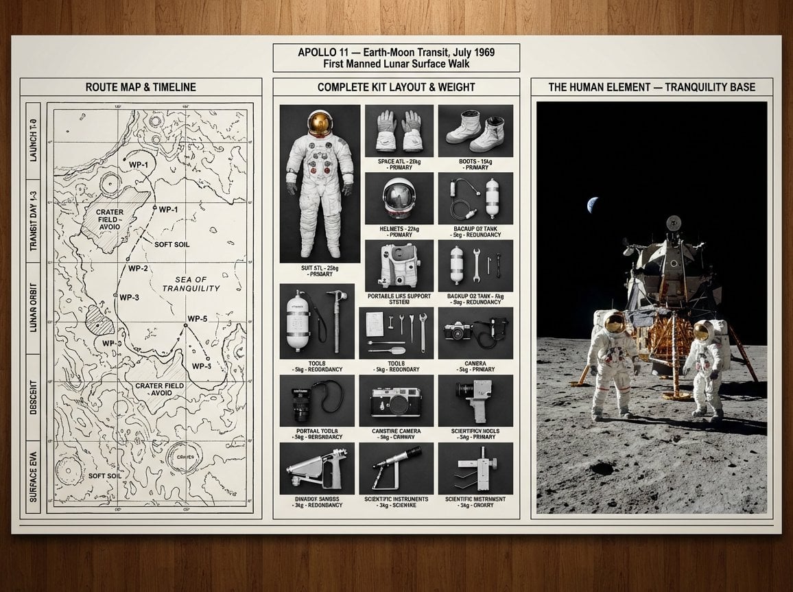 An expedition leader's planning board for [JOURNEY / MISSION] — [DEST…