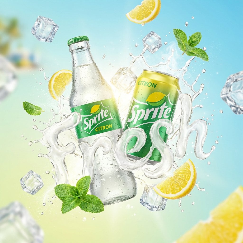 A vibrant, high-end advertising visual of a [PRODUCT NAME] can/bottle…