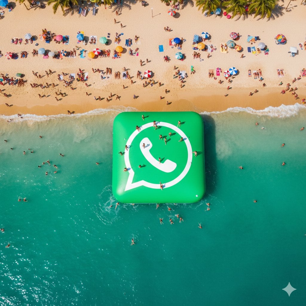 massive giant inflatable WhatsApp logo floating in the ocean near the…