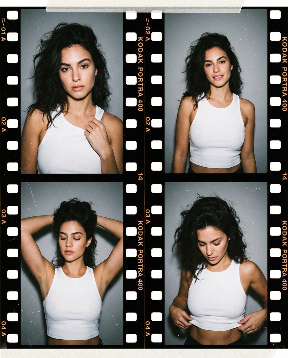 A photorealistic editorial-style portrait composed as a four-frame gr…