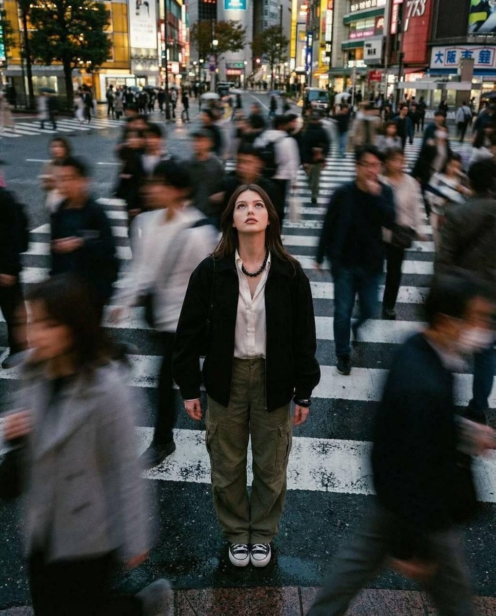 Cinematic street photography capturing a moment in motion with a crow…
