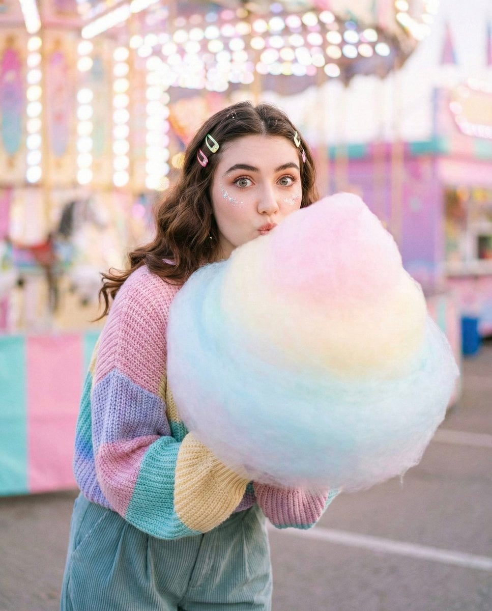 • Concept: Cozy-sweet editorial, face preserved, playful-soft realism…