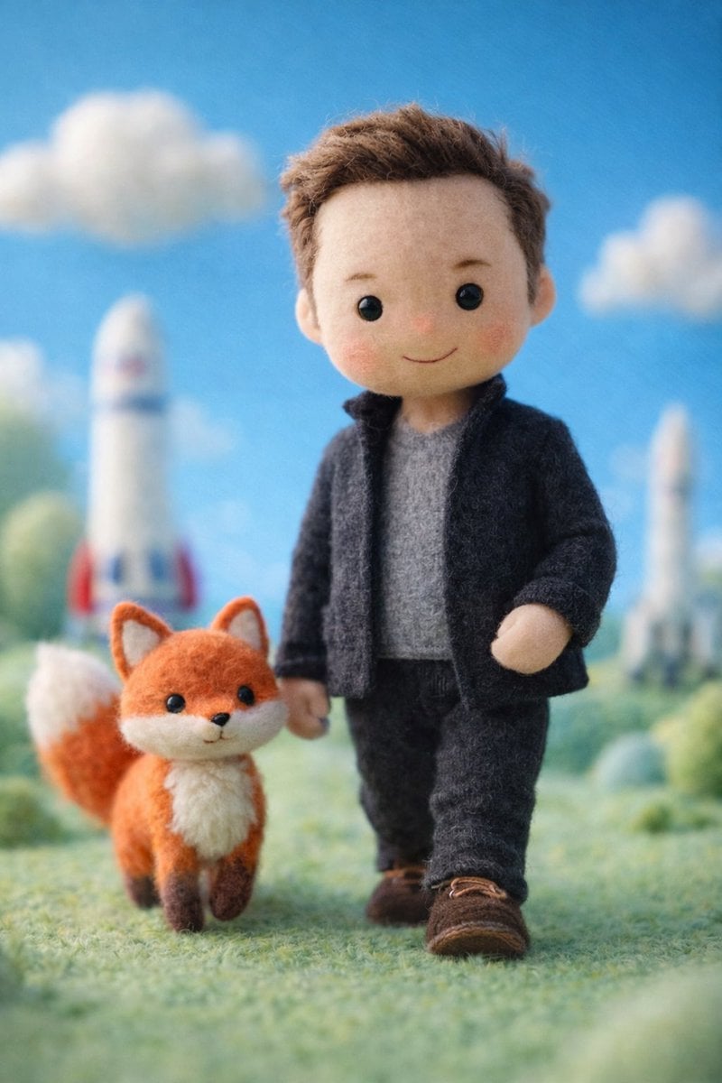 A handcrafted felt miniature illustration of [Celebrity] reimagined a…