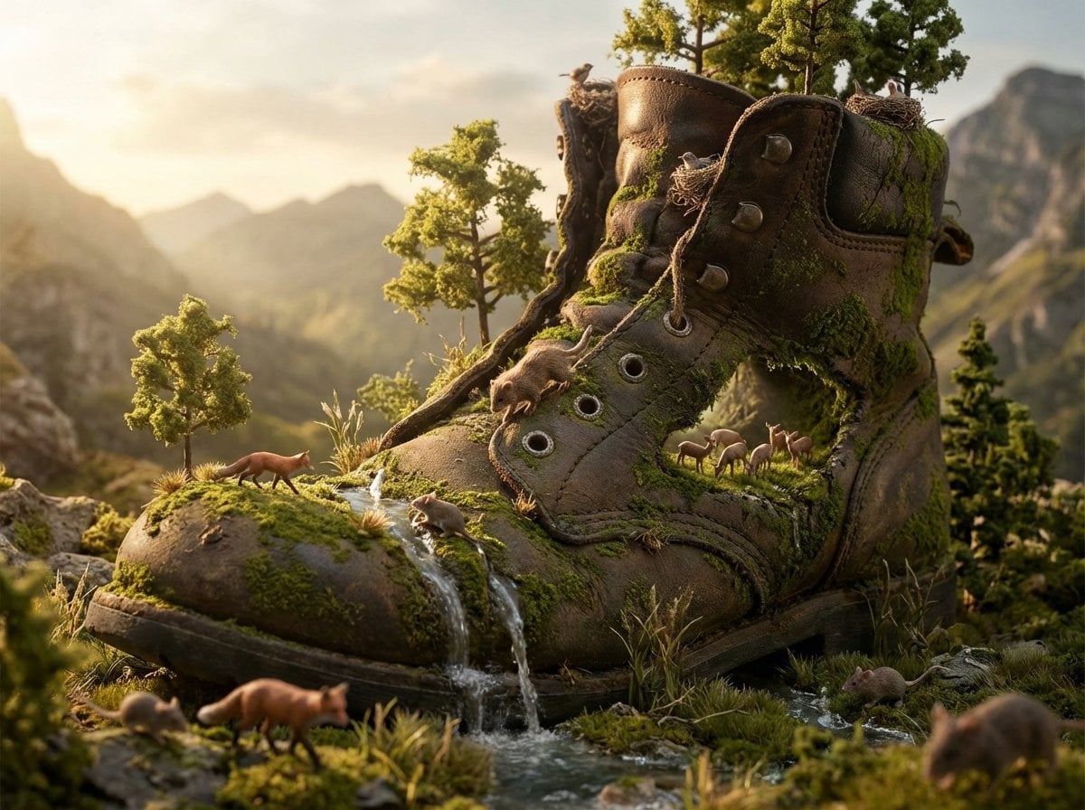 A colossal [OBJECT] reimagined as a complete natural biome. Tiny [WIL…