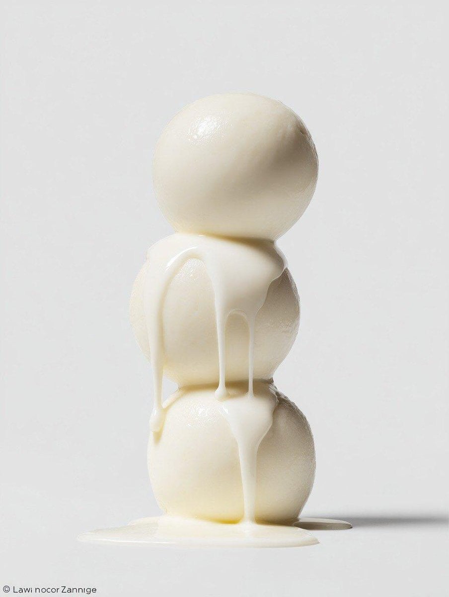 a stack of three [FOOD ITEM] with [LIQUID] dripping down, on a white…