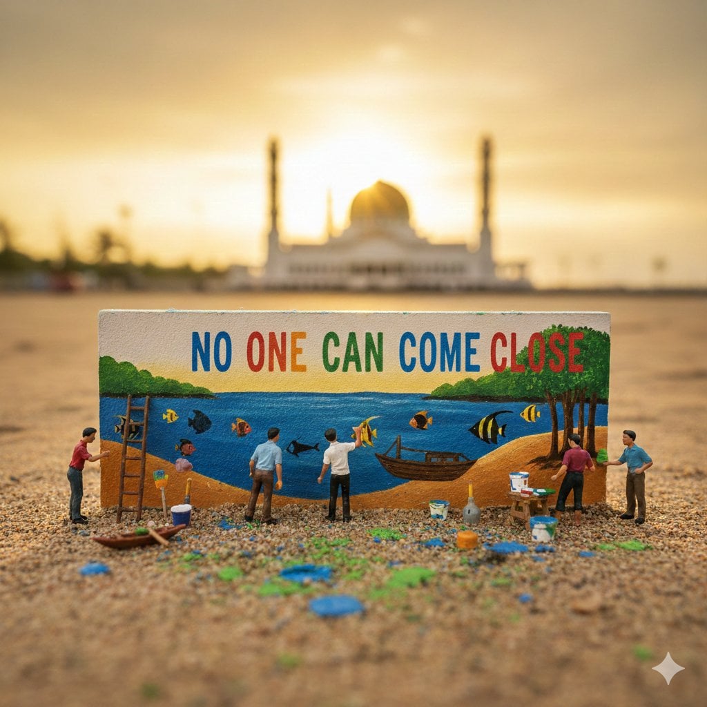 Artistic miniature diorama of youthful figurines collaboratively pain…