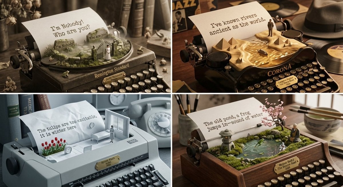 Role: Literary Curator & Typewriter Sculptor Input: [Poet or Poem, e.g., T.S. Eliot, Pablo Neruda] Phase 1: P…