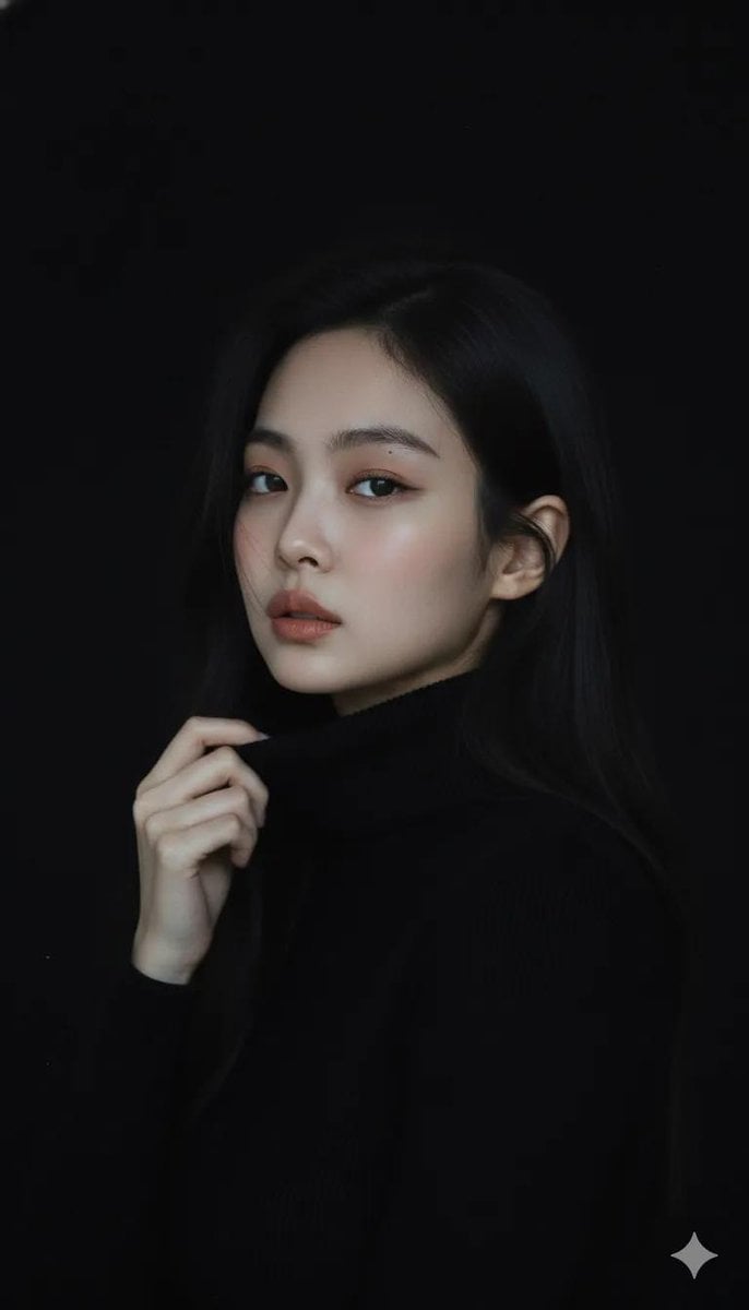 Moody cinematic portrait of a young woman with clear fair skin and barely-there makeup, warm natural lips. Lo…
