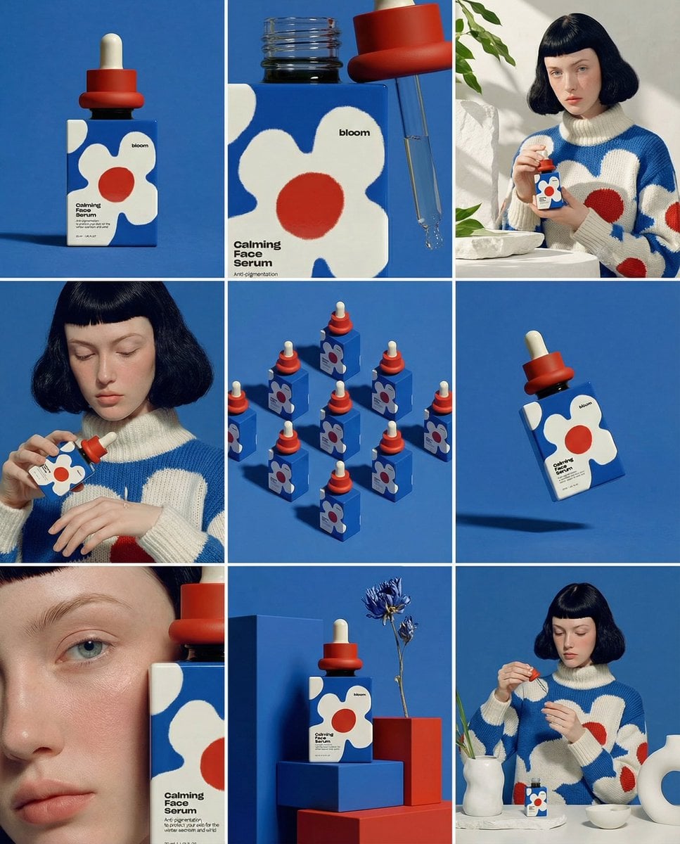 Create ONE final image. A clean 3×3 [ratio] storyboard grid with nine…