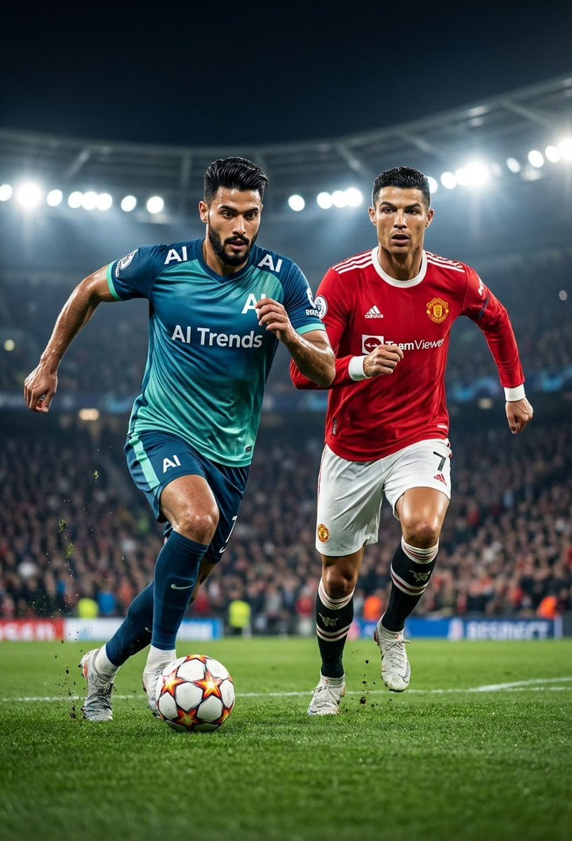 A hyper-realistic ultra-detailed 8K cinematic wide-shot of a football…