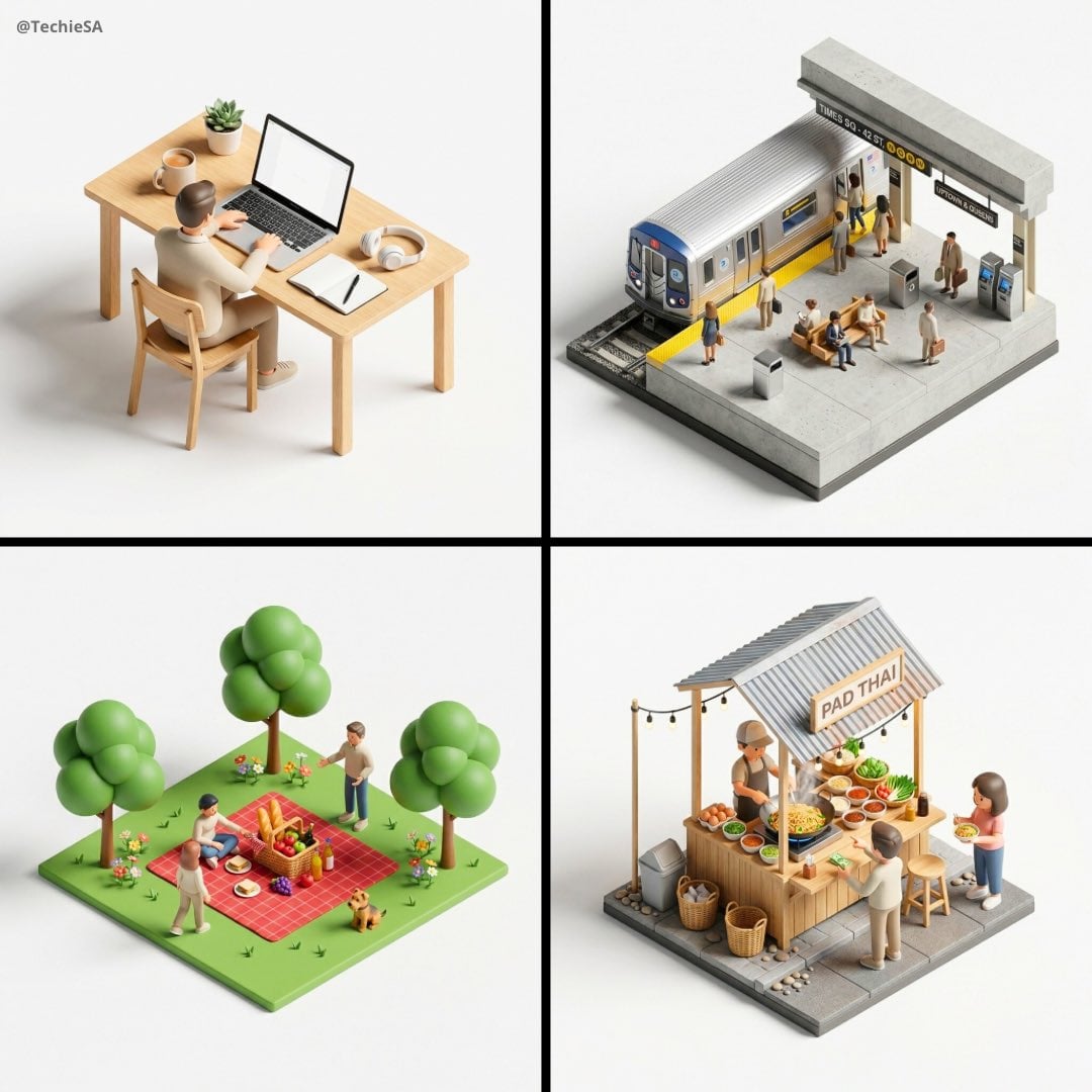 Create a 45° top-down isometric miniature 3D diorama of [SCENE], incl…