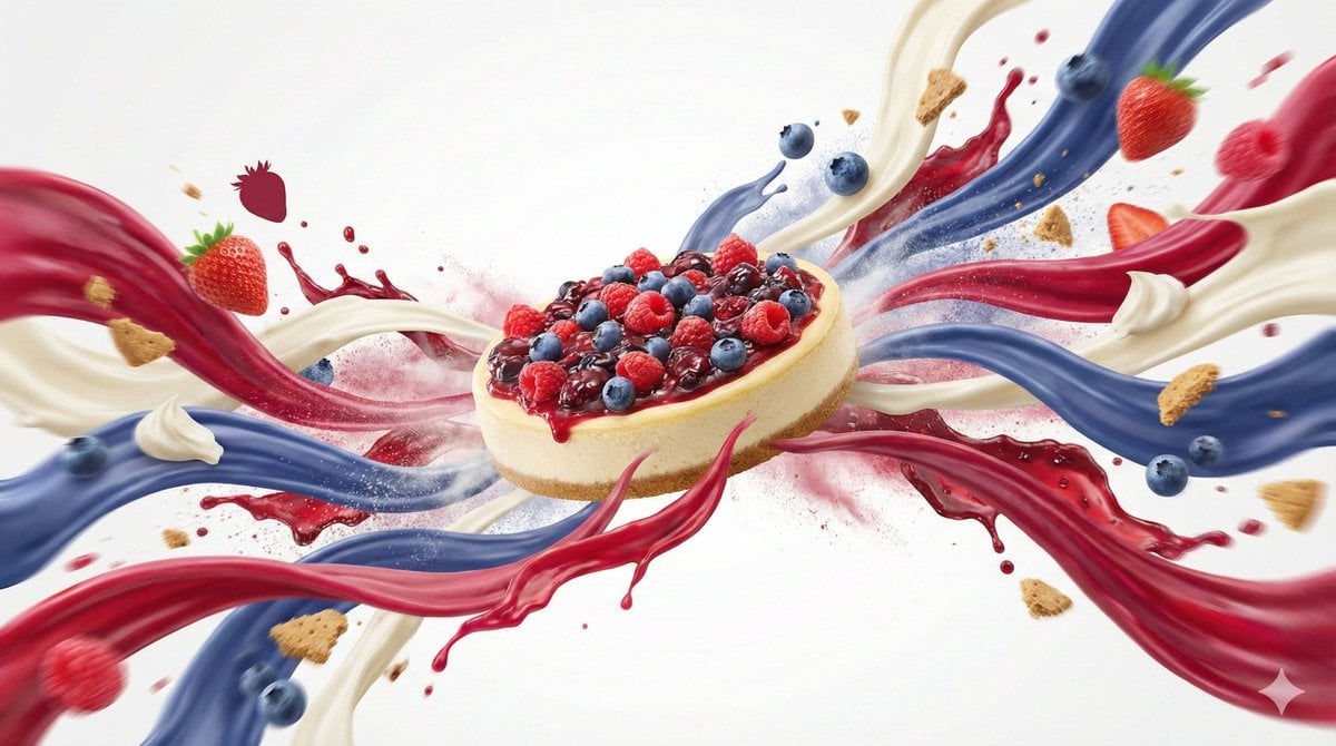 Dynamic flavor wave composition of [FOOD], with colorful energy ribbo…