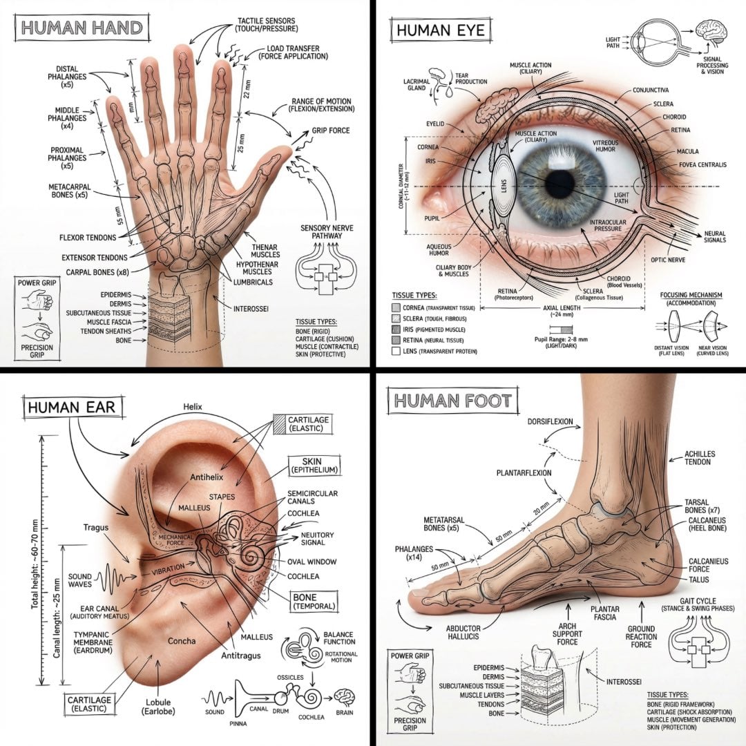 Create an infographic image of [BODY PART], combining a realistic pho…