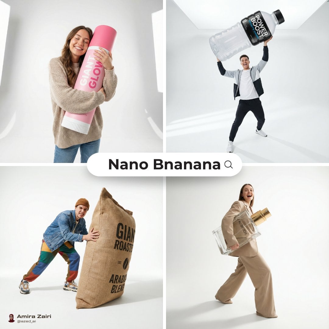 person pose oversized product in the attached image as the main hero prop playful fun energy fashion editoria…