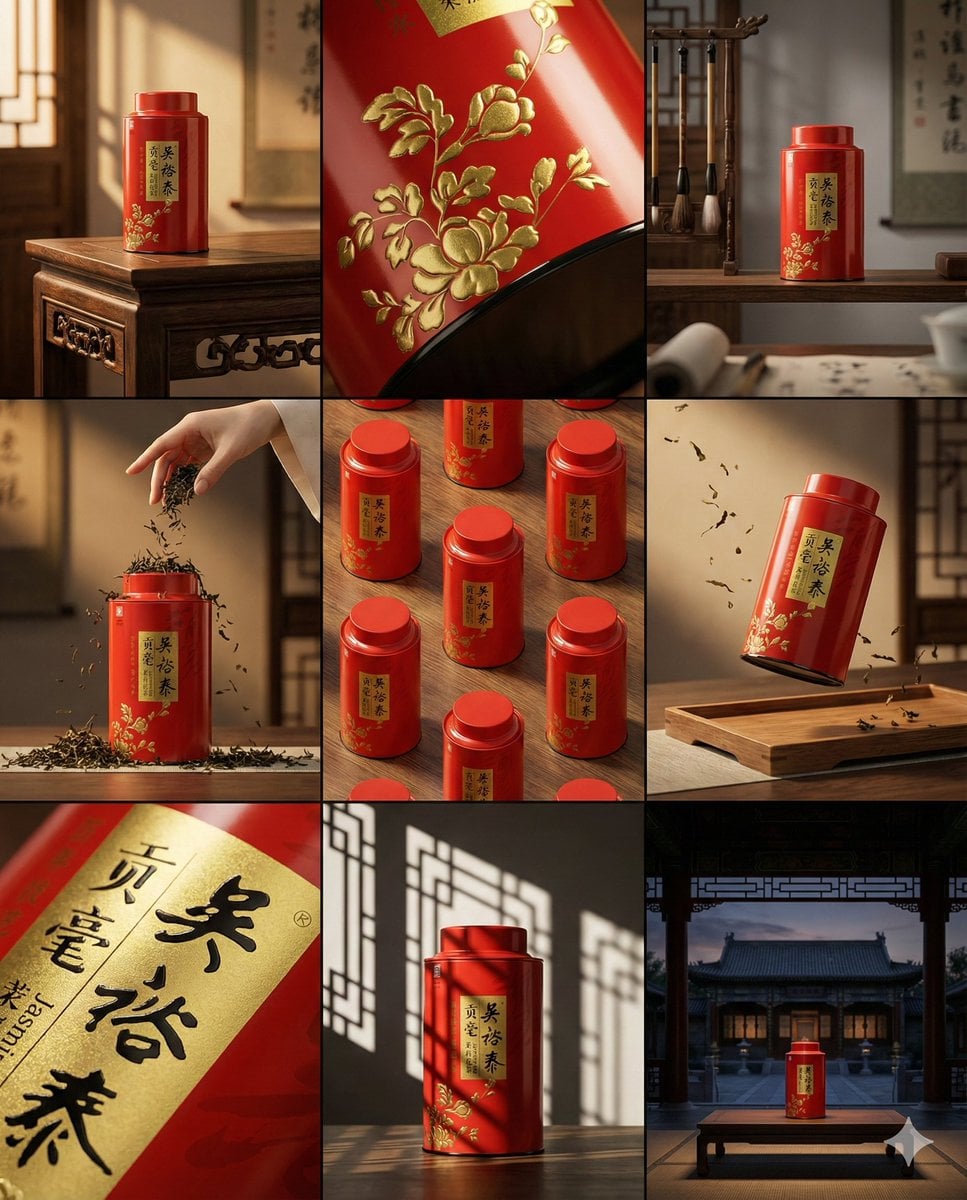 A clean 3×3 storyboard grid with nine equal-sized panels and an overa…