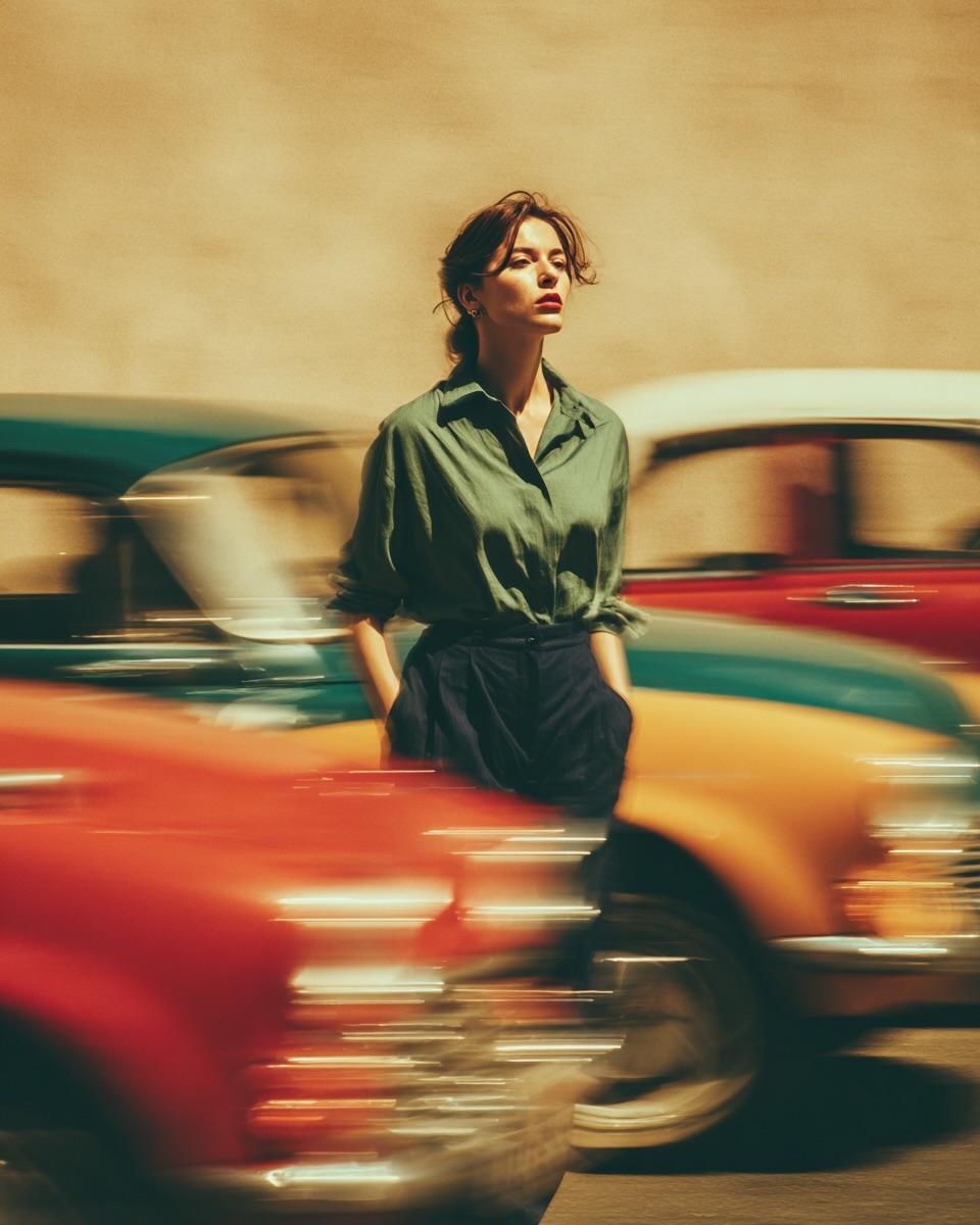 image generation prompt Stylish woman expression calm and confident p…