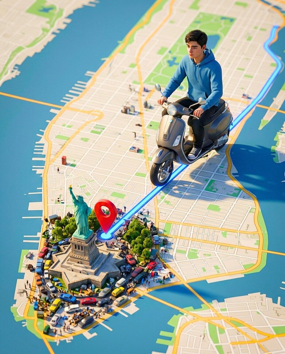 Vertical 4:5 surreal 3D scene featuring a photorealistic character ge…