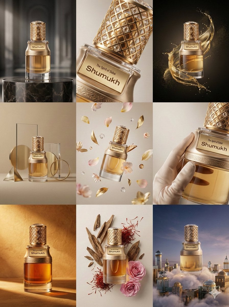 Create a 3×3 grid in 3:4 aspect ratio for a high-end commercial marke…