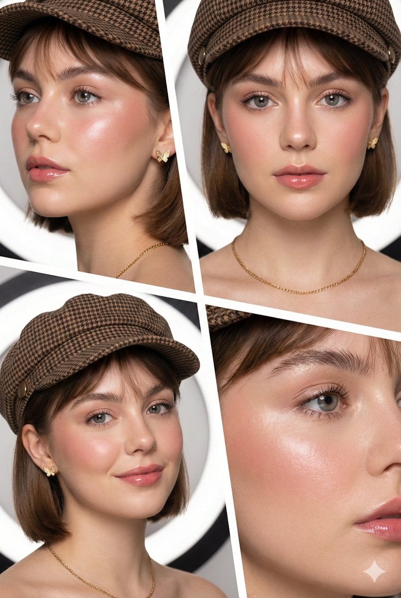 prompt type beauty editorial collage layout structure 4-panel split-s…