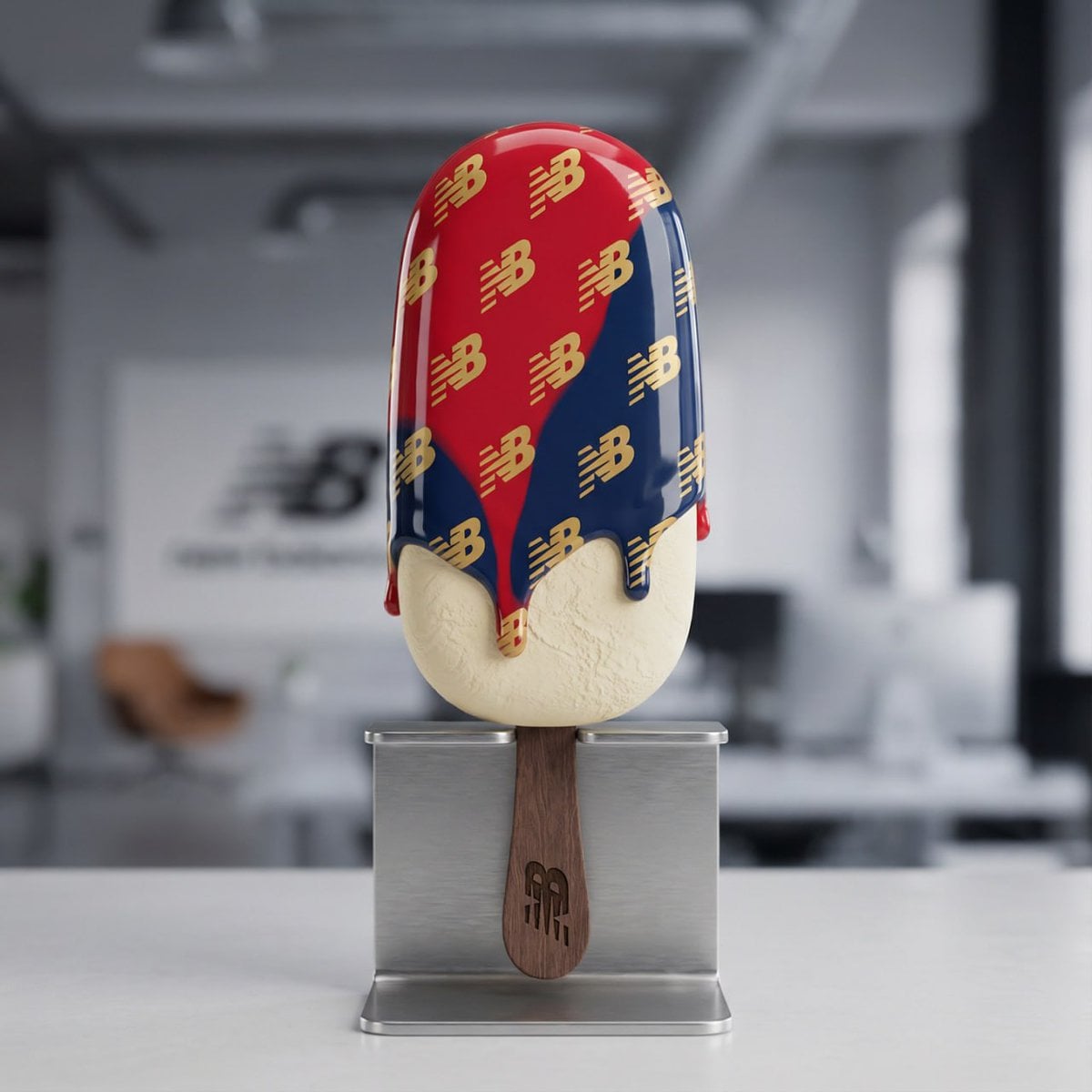 A perfectly vertical, hyper-realistic 3D popsicle by [@ YOUR LOGO] fe…