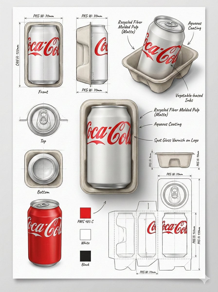Using the attached image, create a professional industrial packaging design illustration sheet for the packag…