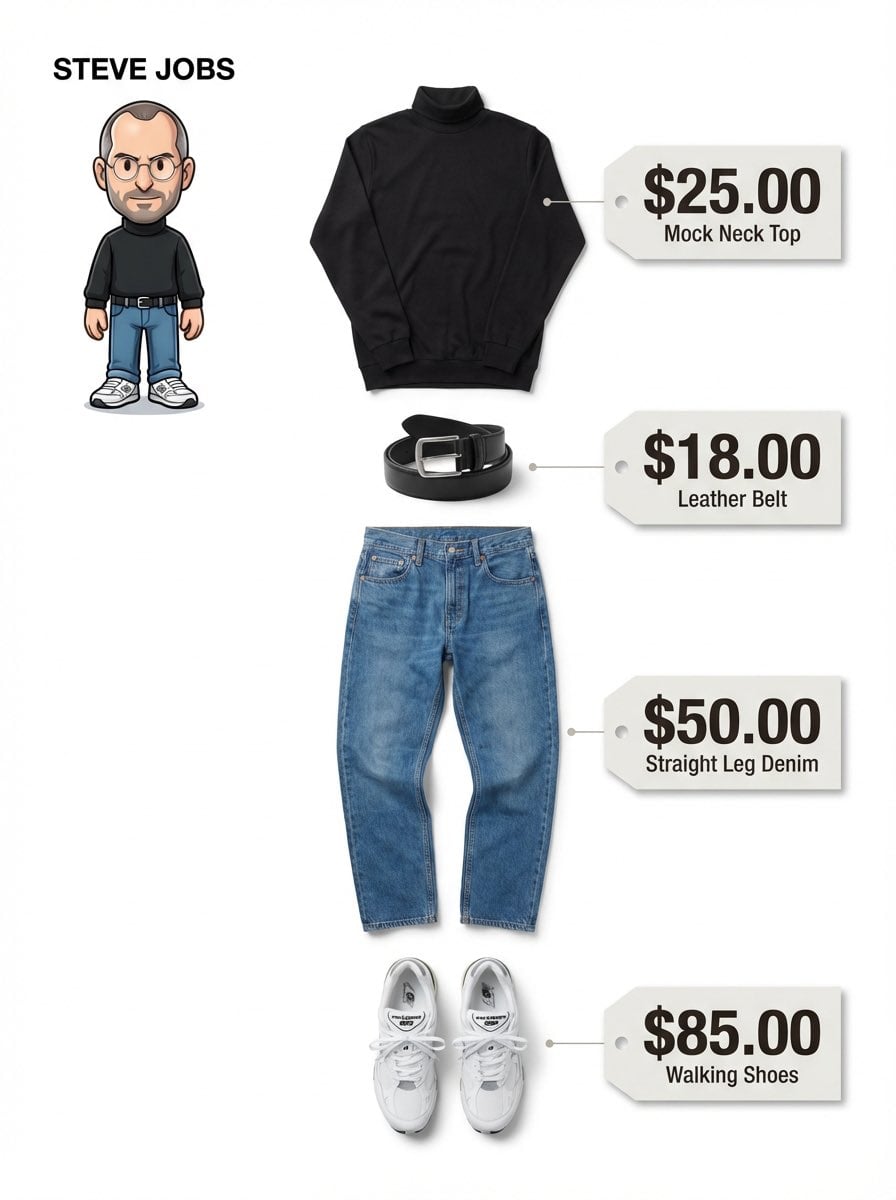 Create a clean, minimalist fashion infographic from an uploaded reference photo of a person. Extract the outf…