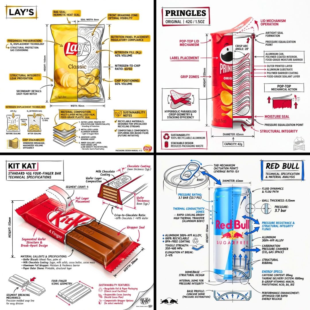Create a branded technical infographic of a [SNACK], combining a realistic photograph or photoreal render of…