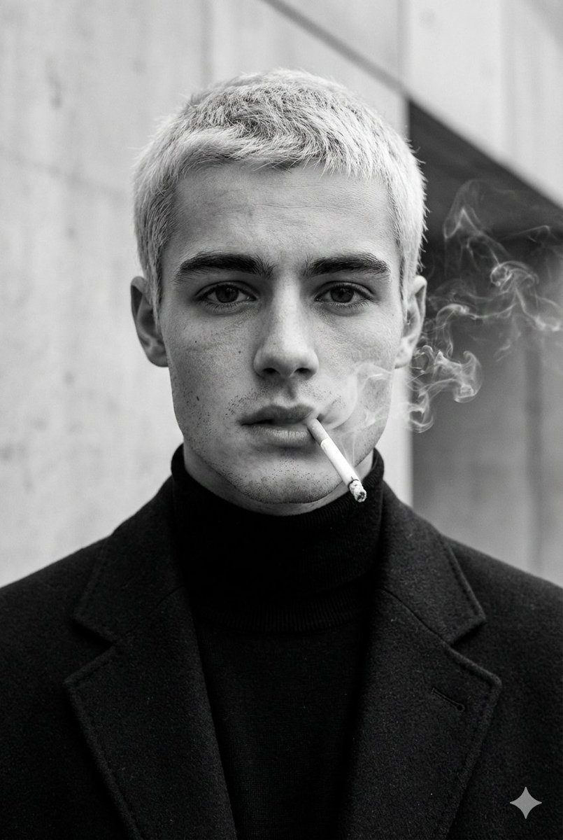 Ultra-realistic fashion black and white portrait of a man with short…