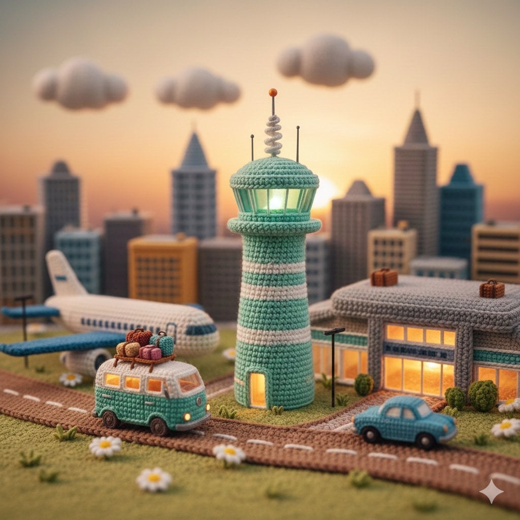A highly detailed miniature diorama entirely made of crochet and amig…