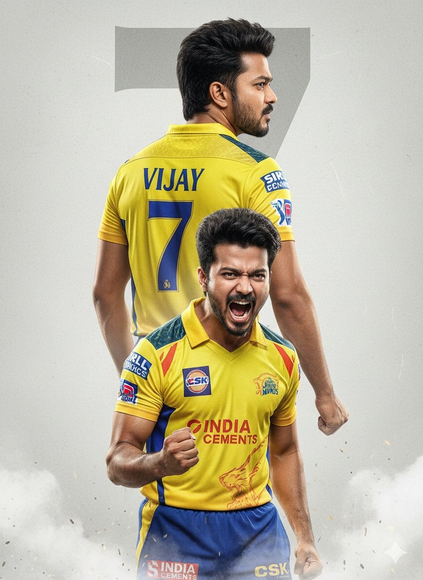 An ultra-realistic cinematic cricket poster featuring a young Indian…