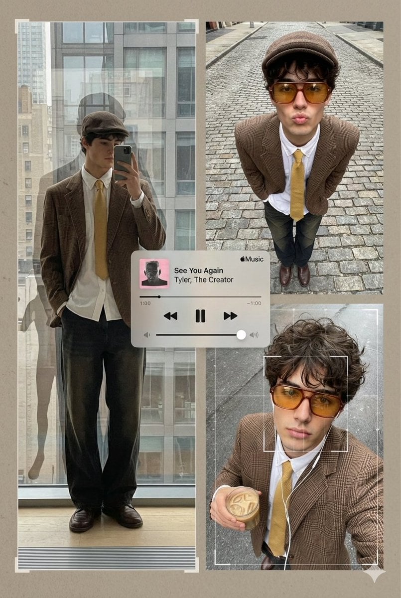 An editorial poster-style multi-panel collage presents Subject[person…