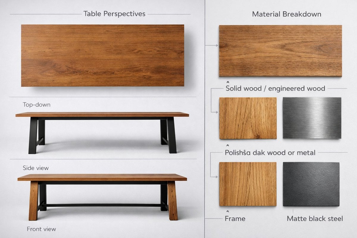 objective Create a detailed product showcase image of a table design…