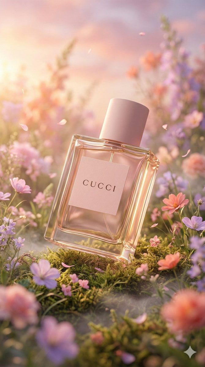 Hyper-realistic luxury perfume product photograph product bottle shape Rectangular material Transparent glass…